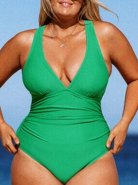 Cupshe Shirred Green Tummy Control Plus Size One Piece Swimsuit XL